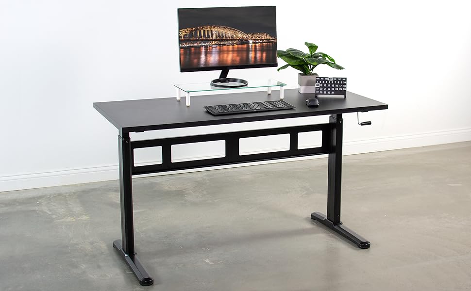 Amazon Com Vivo Black Height Adjustable 55 X 24 Inch Table Top With Legs Complete Sit Stand Desk Workstation With