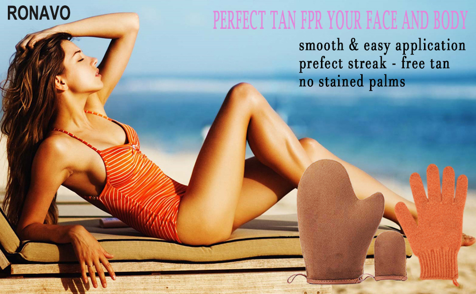 3 pack Self Tanning Mitt Applicator Kit and Exfoliating Glove, Tan Mitt Applicator