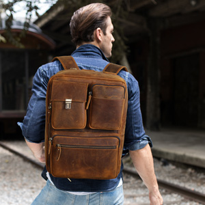 mens leather laptop backpack