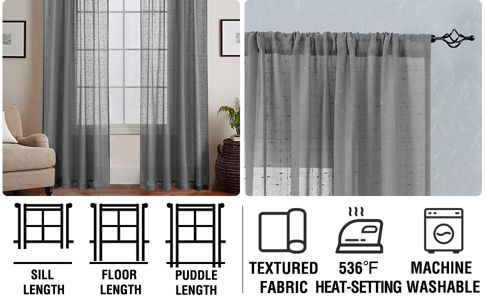 Amazon Com Grey Sheer Curtains For Living Room Linen Textured 84