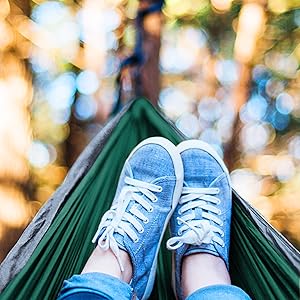 hammock, shoes, trees