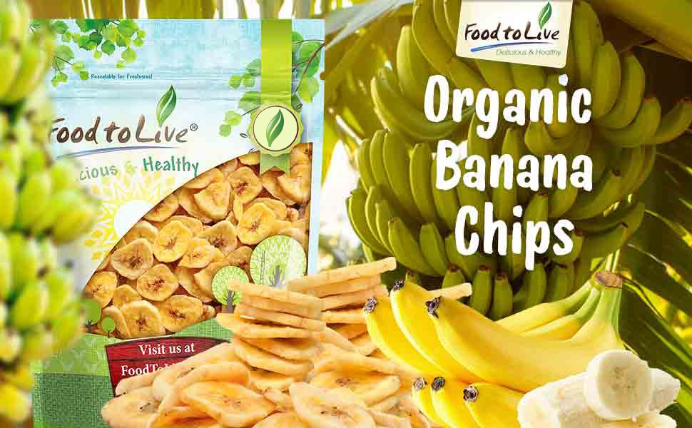 Food to Live Organic Banana Chips, 8 Ounces - Sweetened, Unsulfured, Non-GMO, Kosher, Vegan, Bulk