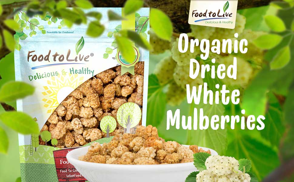 Organic Dried White Mulberries, 5 Pounds NonGMO, Unsulfured, Bulk