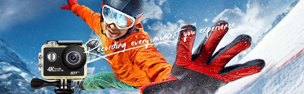 GJT GP1R Action Camera 4K Sports WiFi Camera,12MP Ultra HD Camera 30M Waterproof DV Camcorder 2 Inch LCD Screen, 170 Degree Wide Angle Lens,with ...