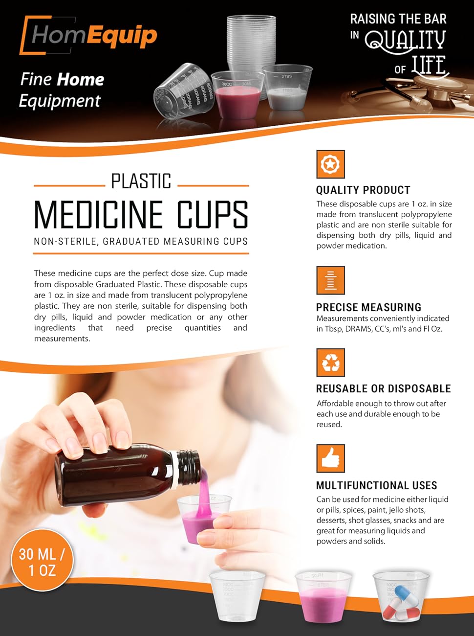 HomEquip 1 oz Medicine Cups (200 Count) Graduated, Non