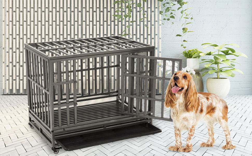 SMONTER 38" Heavy Duty Dog Crate Strong Metal Pet Kennel Playpen with