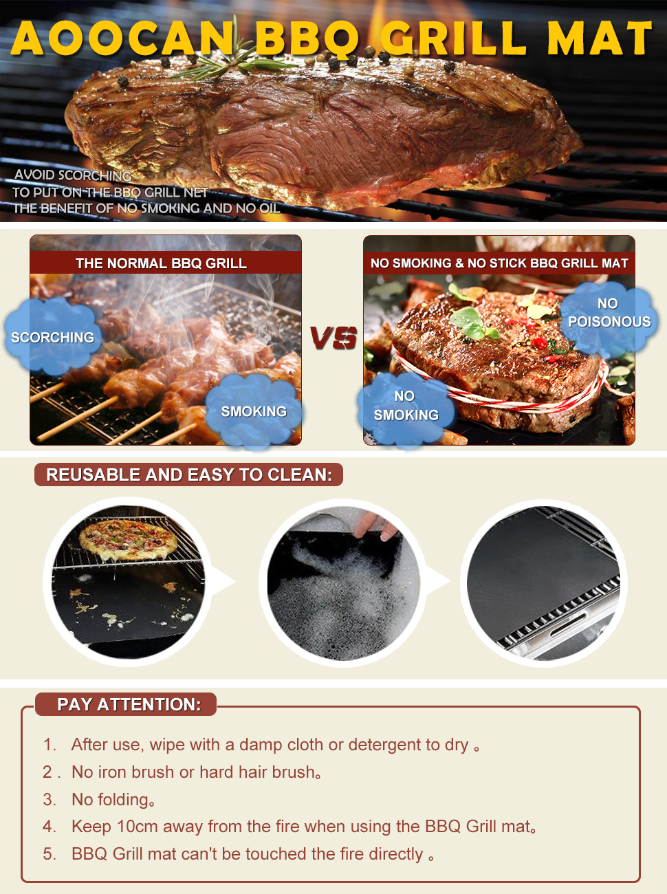 Aoocan Grill Mat Set of 5100 Nonstick BBQ Grill