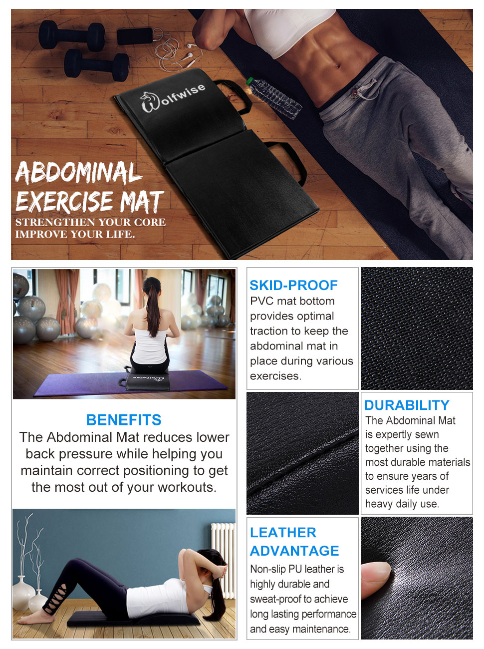 WolfWise PU Leather Gymnastics Mat Folding Tumbling Mats