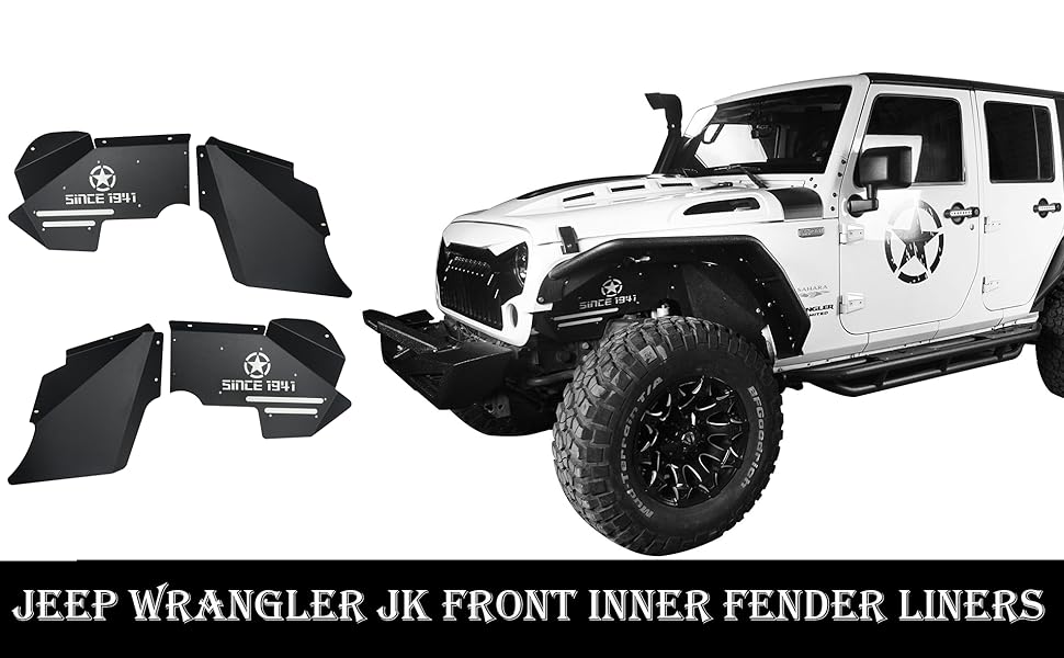 uBox Wrangler JK Front Inner Fender Liners w/Since 1941 Logo Wheel Mud