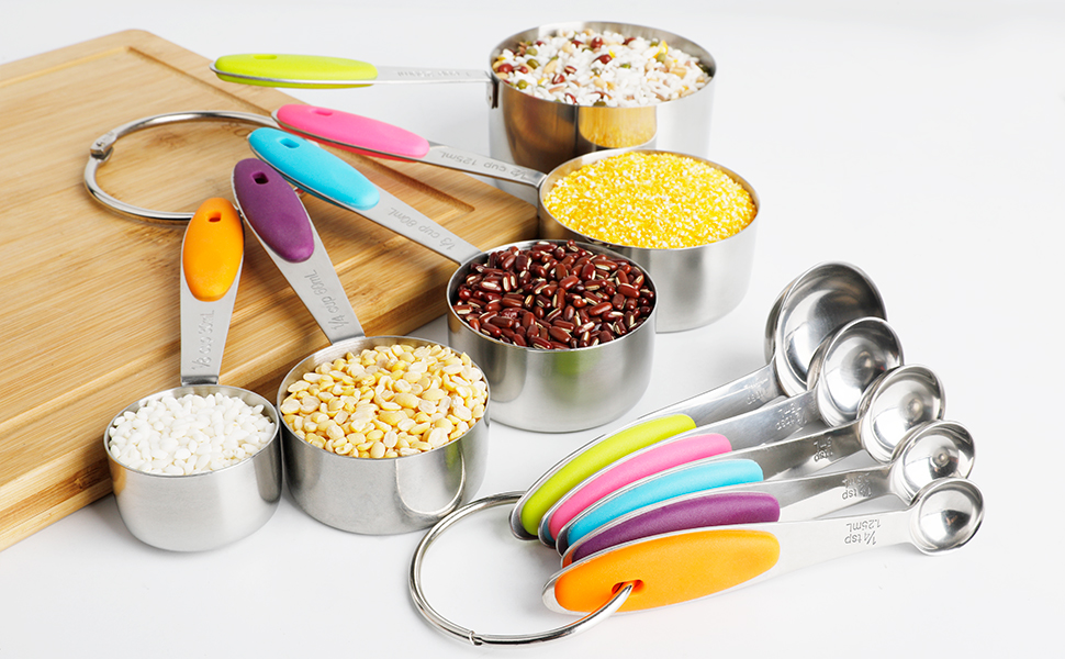 Measuring Cups and Spoons Set of 10 Stainless Steel for Dry and Liquid