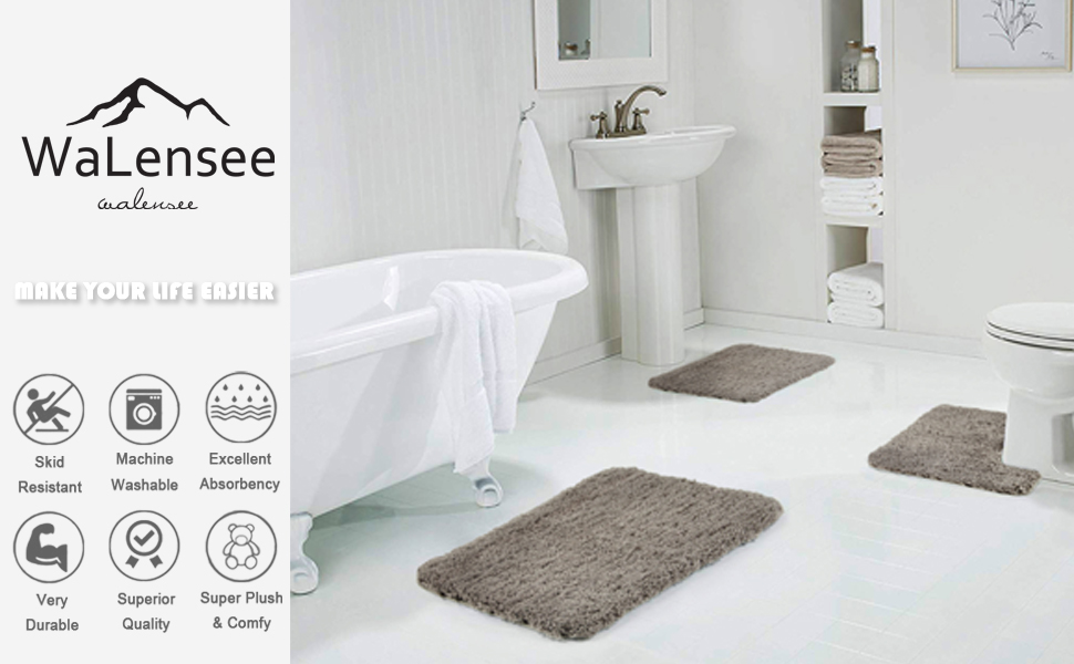 Walensee Bathroom Contour Rug (20x24, Taupe Grey) Non Slip