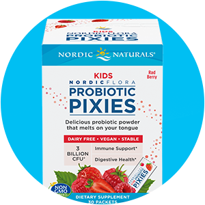 kids nordic flora probiotic pixies blue background