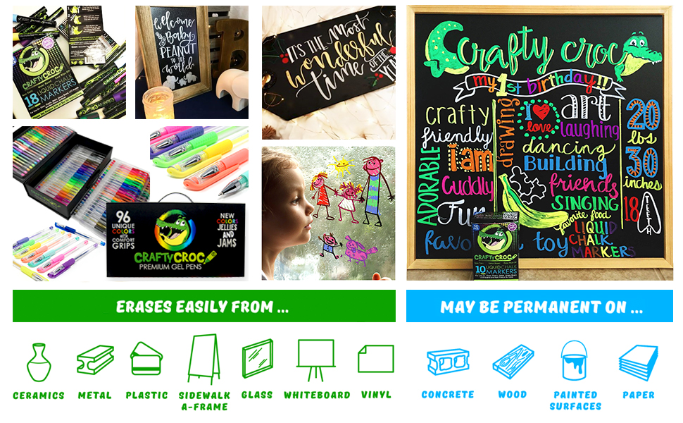 Crafty Croc chalk markers and gel pens