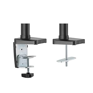 Both C-clamp and grommet are included. Only very small parts of your desk are occupied by the c-cla