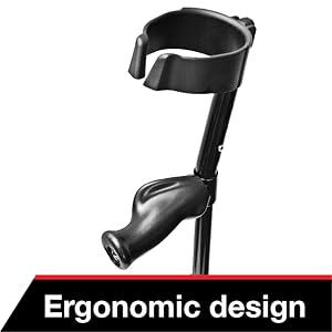 Close up look of crutch handle grips and arm cuff.