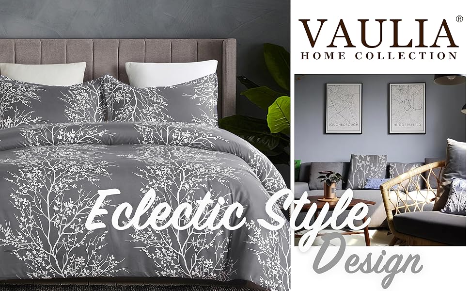 Vaulia Lightweight Microfiber Duvet Cover Set, Grey and White Floral