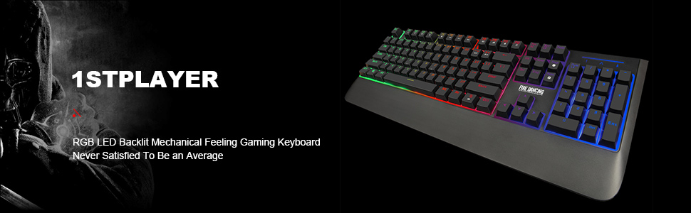 Amazon Com 1stplayer Fire Dancing Mechanical Feeling Usb Wired Gaming Keyboard K6 With Wrist Rest Rgb Led Backlit Perfect Dust And Water Resistance For Desktop Computer Black Gk3 Newer Model Computers Accessories