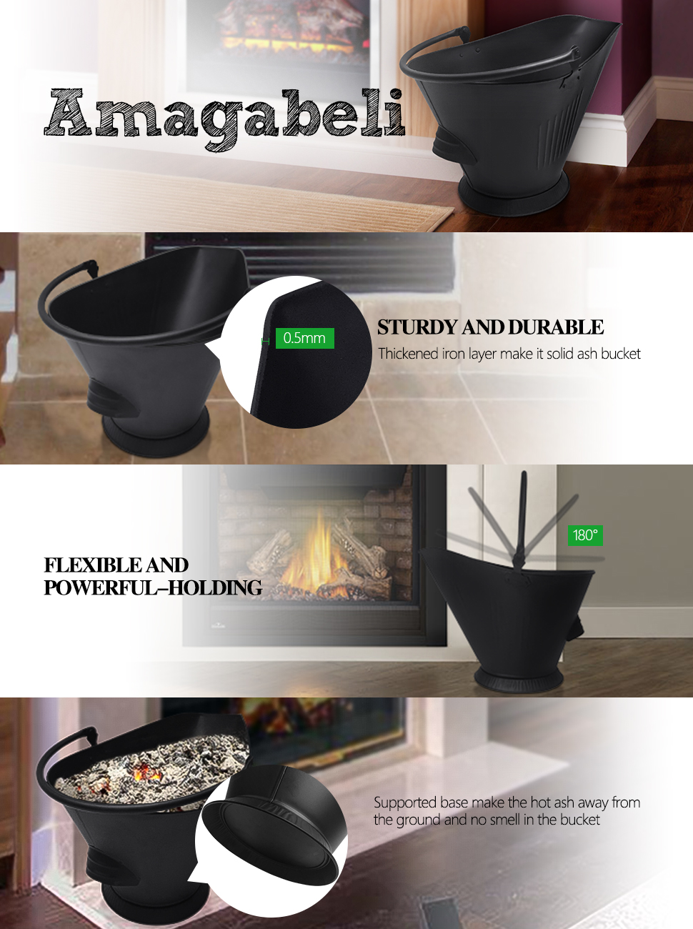 Amagabeli Large Ash Bucket For Fireplace Coal Hod Or Pellet Bucket