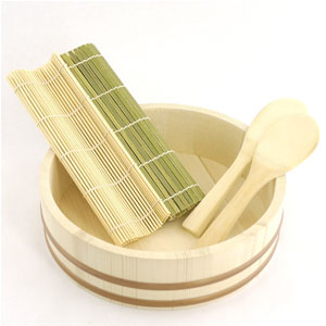 sushi mixing rice tub hangiri bowl mats natural green spoon paddle home use uage professional
