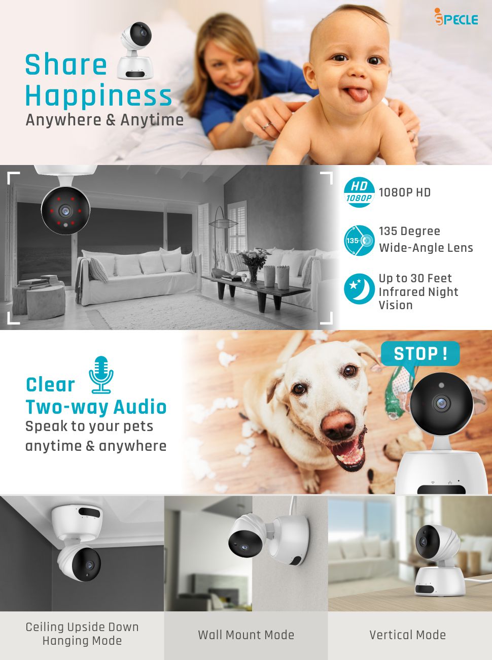 Amazon.com : IP Camera, iSPECLE 1080P HD WiFi Surveillance Security