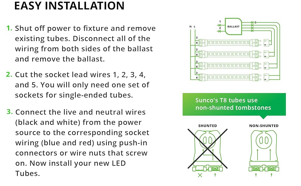 Amazon.com: Sunco Lighting 10 Pack 4FT 48 Inch T8 Tube LED ... 8 foot fluorescent light wiring diagram 