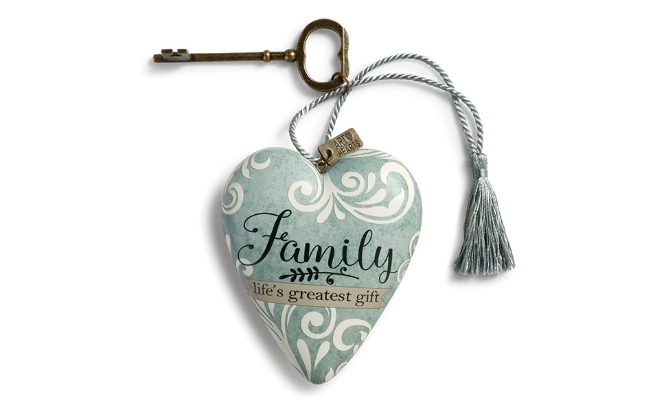 DEMDACO Family Life's Greatest Gift Blue Damask 4 x 3 Heart Shaped