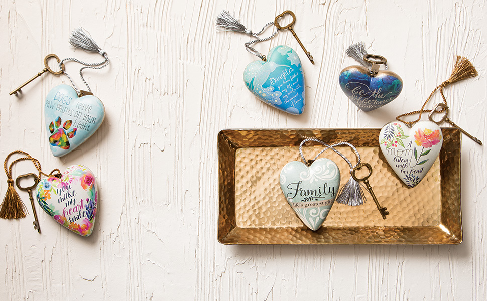 DEMDACO Family Life's Greatest Gift Blue Damask 4 x 3 Heart Shaped