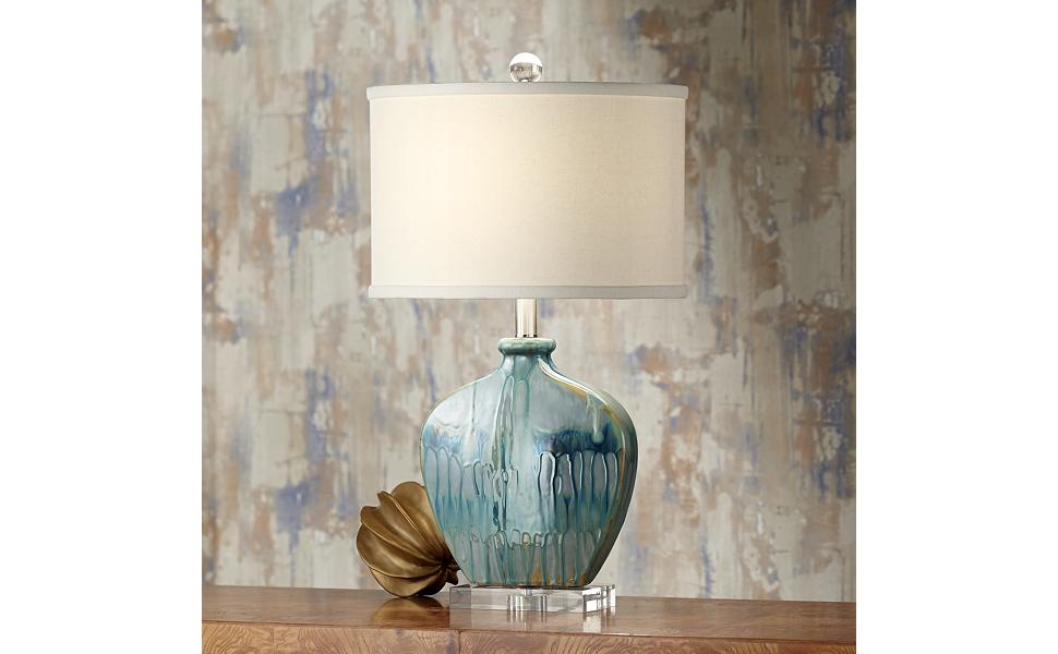 Possini Euro Mia Blue Drip Ceramic Table Lamp