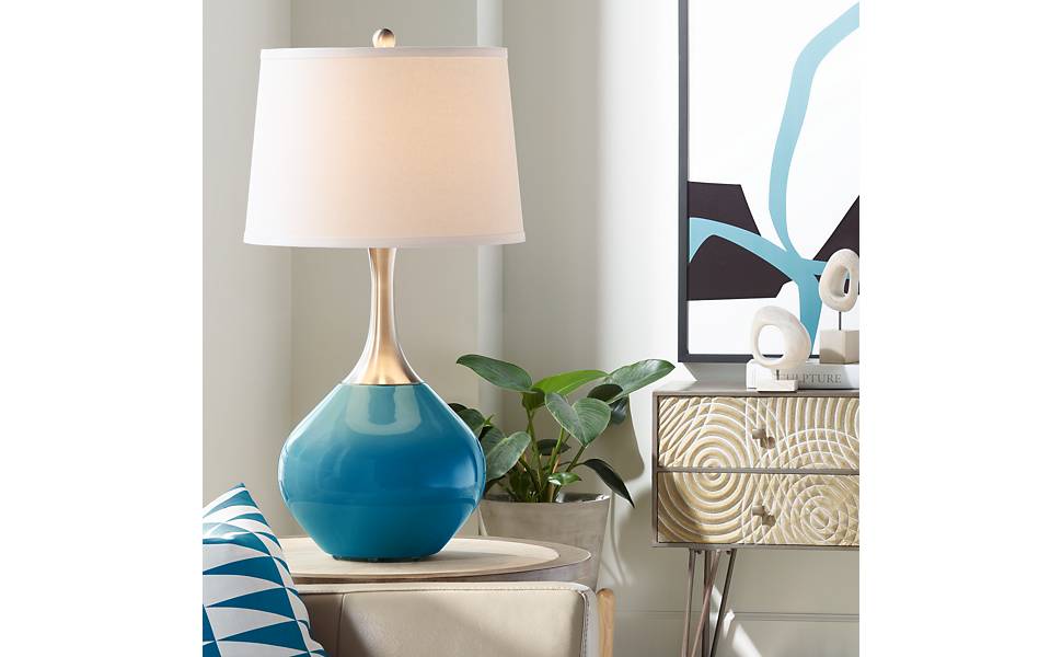 Spencer Modern Contemporary Table Lamp 31" Tall Mykonos Blue Glass