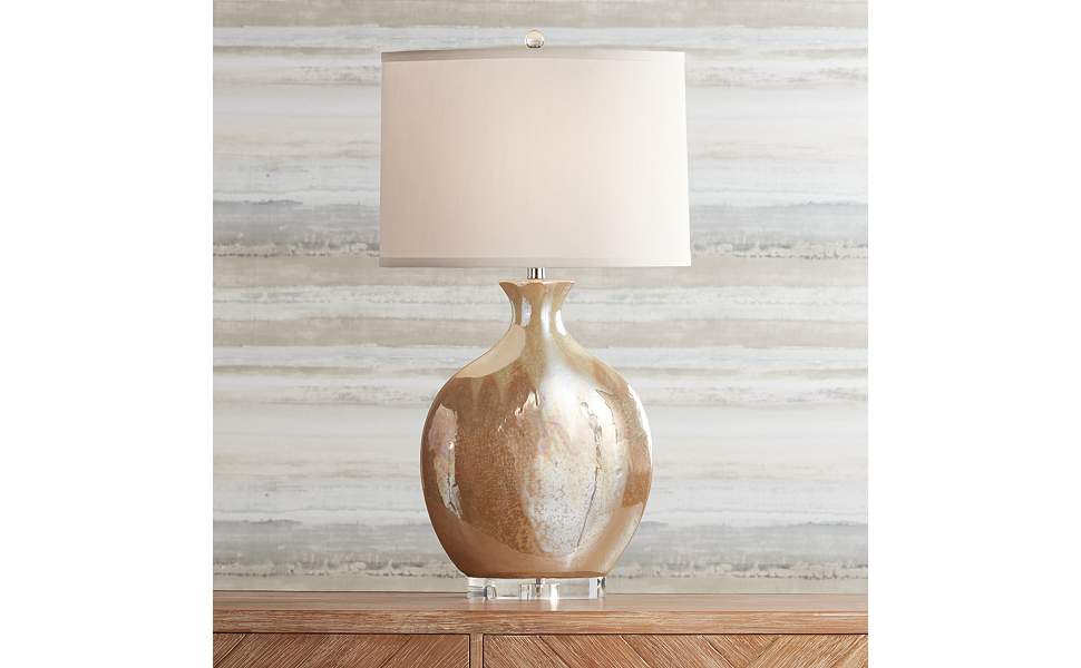 Marci Ivory Drip Round Ceramic Table Lamp