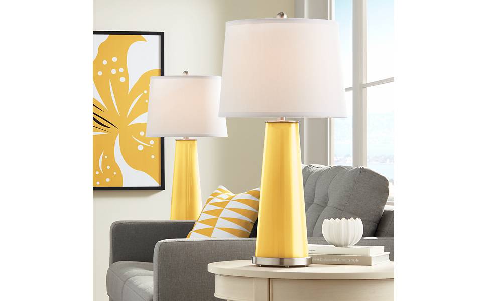 Leo Modern Contemporary Table Lamps 29.5" Tall Set of 2 Goldenrod Glass