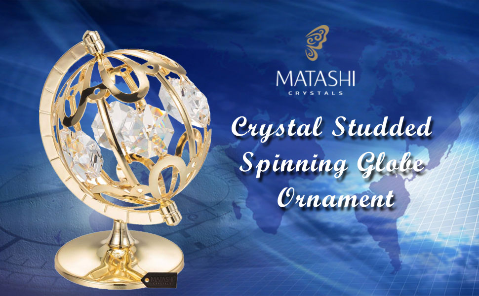 Matashi 24K Gold Plated Crystal Studded Spinning Globe