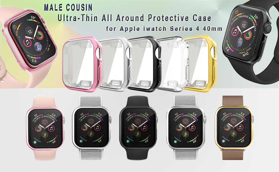 Compatible with Apple Watch Series 5/4 Case 40mm with Buit in TPU Screen Protector, 2 Pack All Around Protective Cases Ultra-Thin Cover Compatible for ...