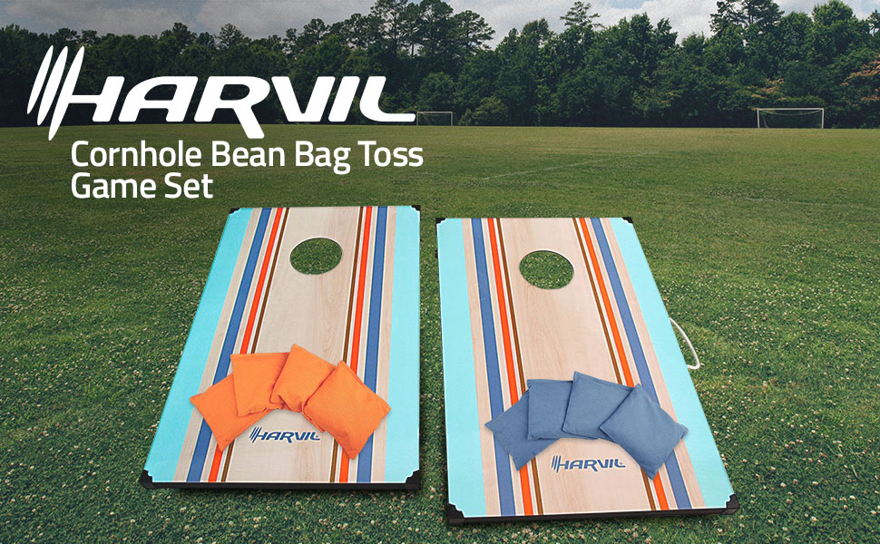 Amazon Com Harvil Classic Cornhole Bean Bag Toss Game Set With 8 Double Lined All Weather Bean Bags Sports Outdoors