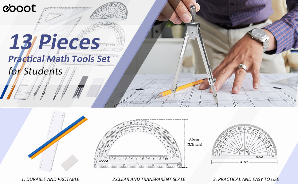 eBoot 13 Pieces Geometry Set Rulers Compass with