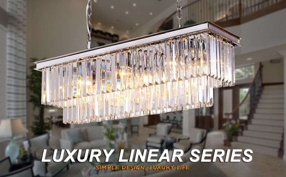 Meelighting L39.4" Chrome Rectangle Modern Crystal Chandelier