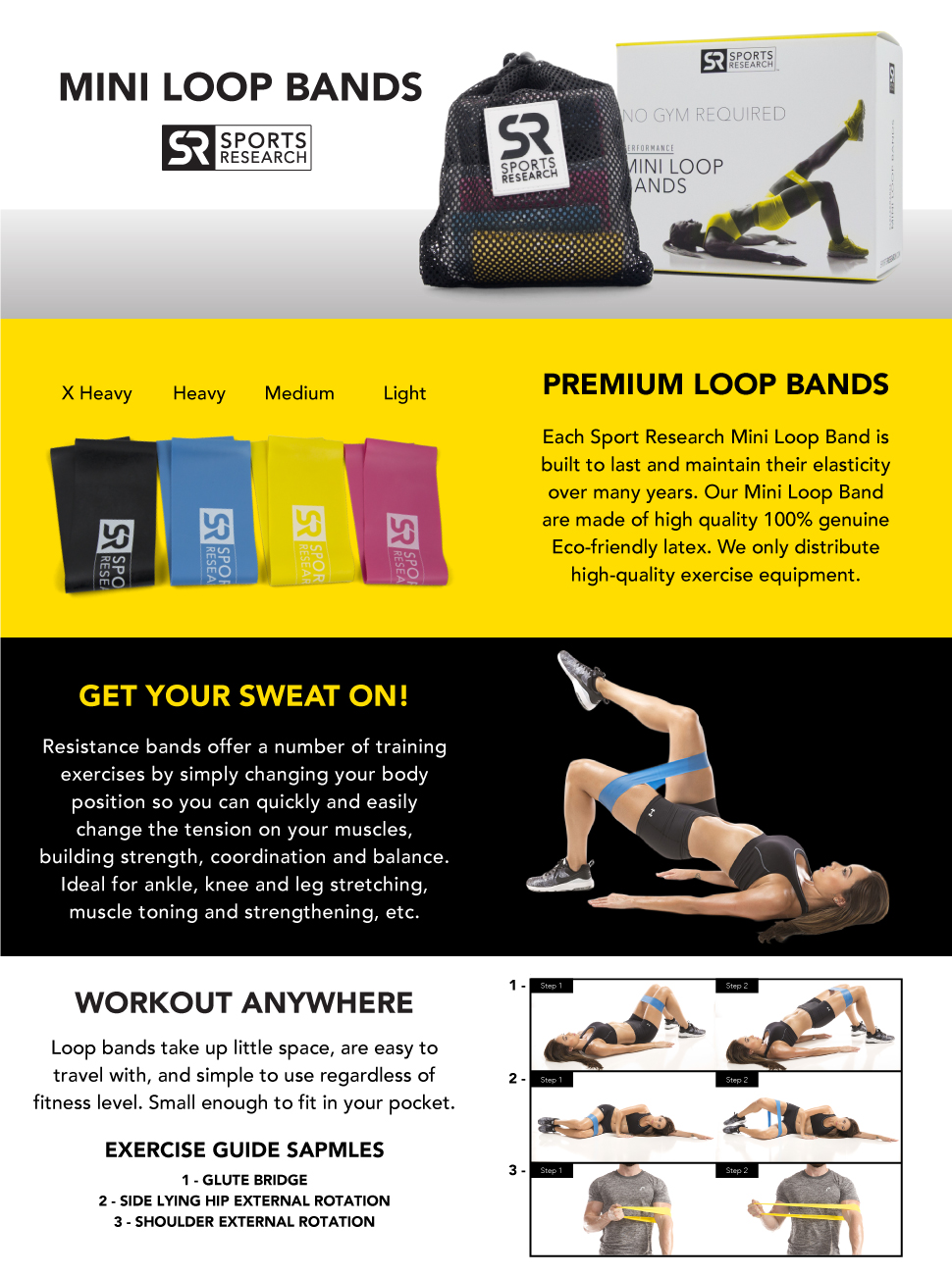 Sweet Sweat MiniLoop Bands with 4 levels of resistance