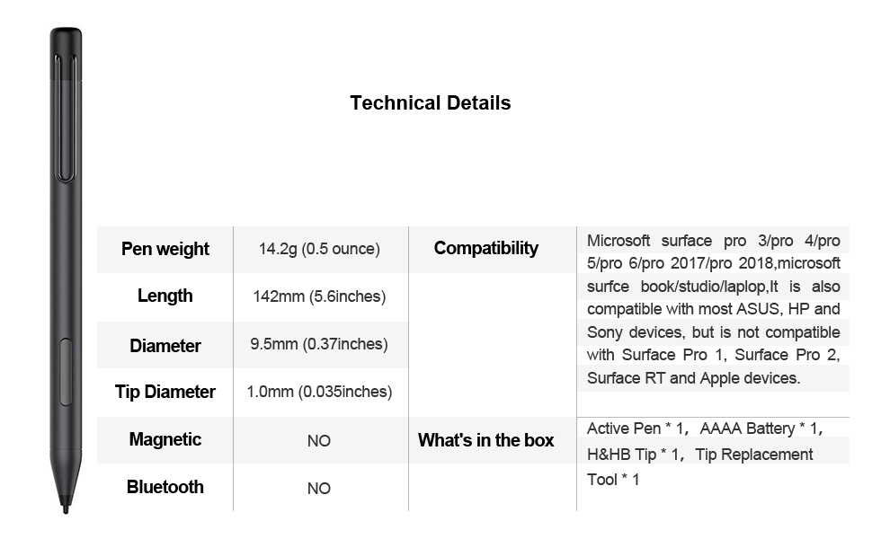 Surface Pro 4 Pen, Surface Pen with Battery,Stylus Digital