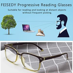 FEISEDY Progressive Multifocal Reading Glasses Blue Light blocking Reader Glasses TR90 Frame Women Men B2497 18 3267
