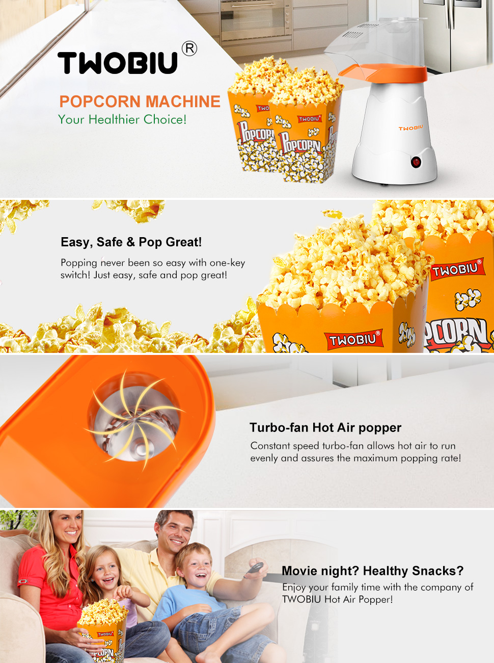 Amazon.com: TWOBIU Popcorn Machine, Popcorn Maker, Hot Air ... diagram how popcorn pops 