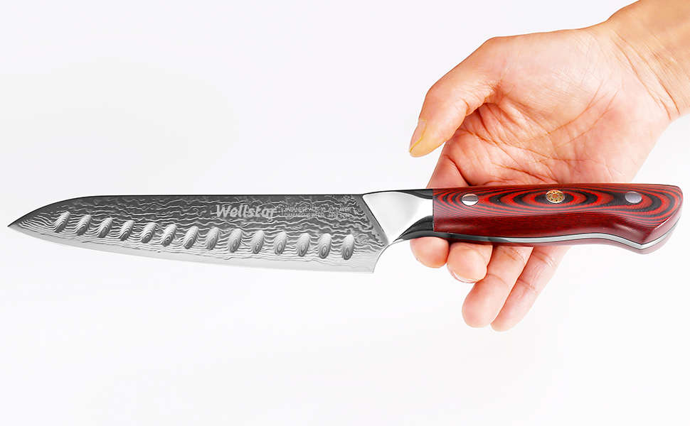 WELLSTAR Santoku Knife, Damascus Steel Kitchen Knife 7 Inch