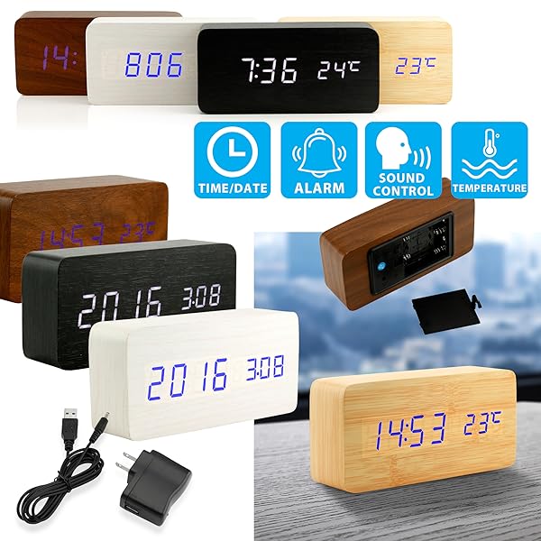 Oct17 Wooden Digital Alarm Clock, Wood Fashion Multi