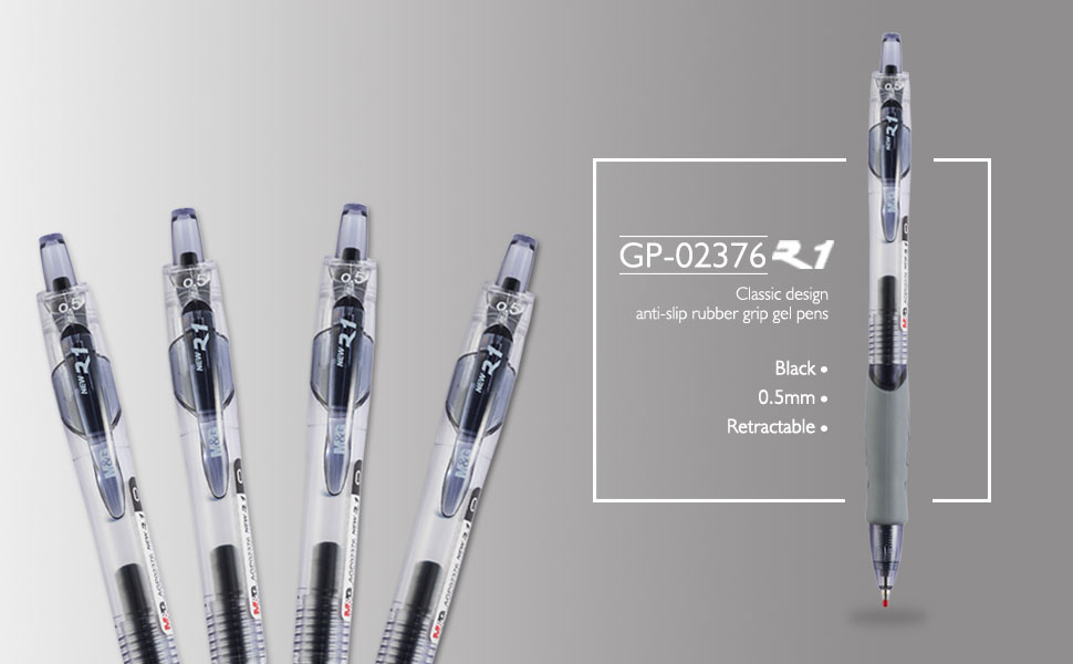 M&G R1 Retractable Black Gel Ink Ballpoint Pens, 0.5mm Fine