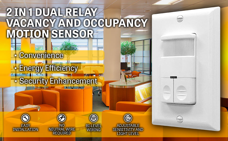 ENERLITES DWOSJD Motion Sensor Switch Dual Relay, BiLevel Occupancy