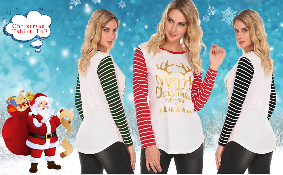 Christmas long sleeve shirts womens Clearance