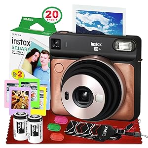 Fujifilm instax Square SQ6 Instant Film Camera (Blush Gold) + 20 Sheets Instant Squ