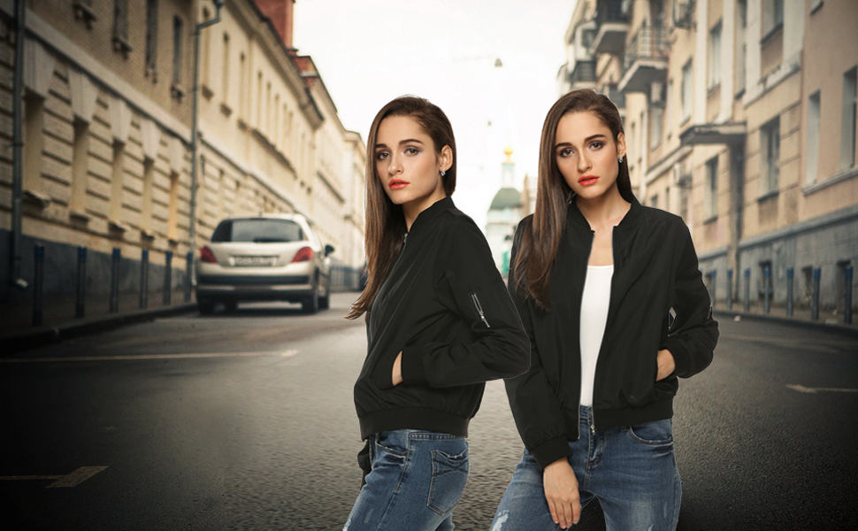 Zeagoo女装经典绗缝夹克短款飞行员夹克外套