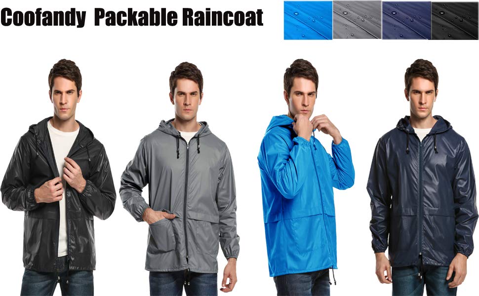 COOFANDY Men's Packable Rain Jacket Classic Cycling Waterproof Raincoat