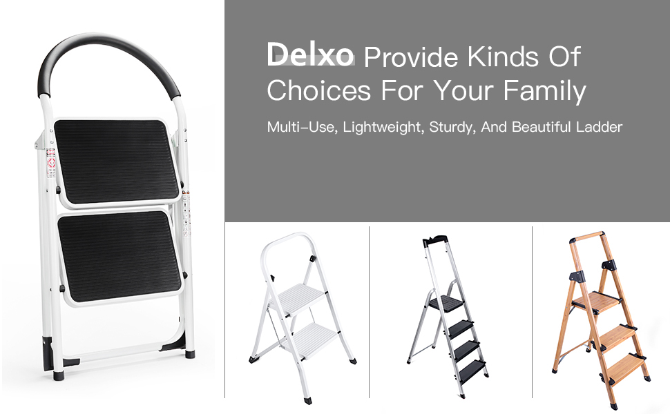 Delxo 2 Step Stool Folding Step Stool Steel Stepladders with Handgrip