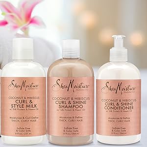Shea Moisture Coconut and Hibiscus Curl and Shine Combination Set.